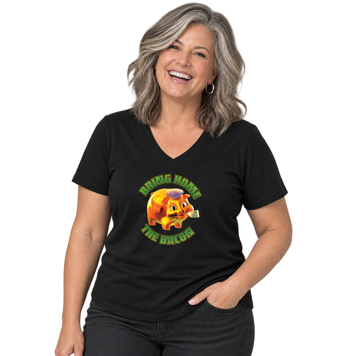 NEW! Bring Home The Bacon Crew & V-Neck Tee