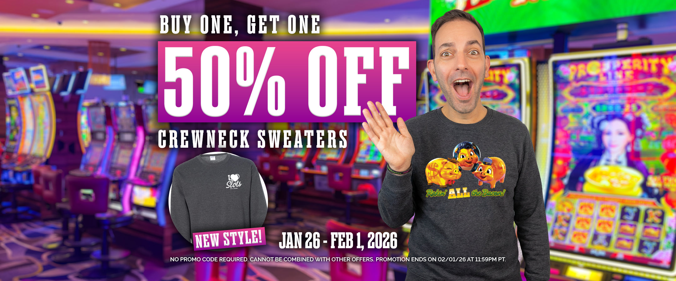 Buy One, Get One 50% Crewneck Sweaters! Promotion ends on 2/1/26 at 11:59PM PT.