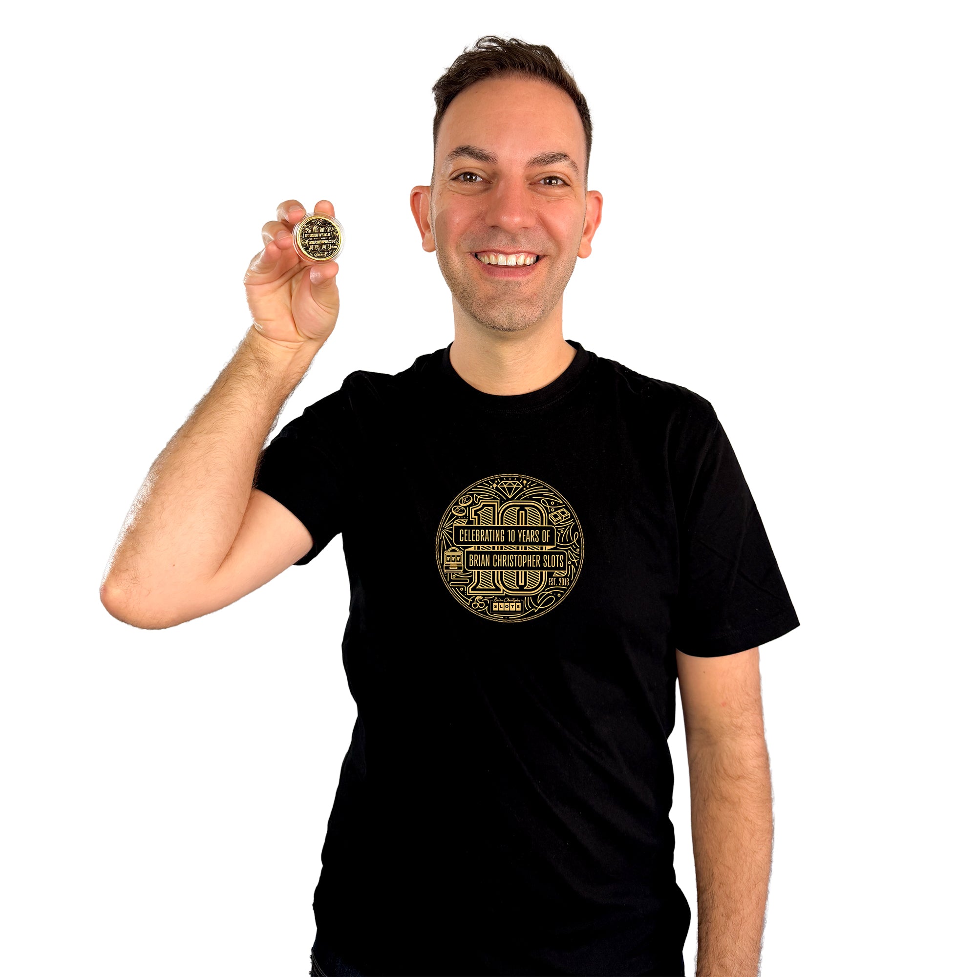 Set of 3 Coins Set + Matching T-Shirt Bundle: 10th Anniversary (engraved)+ Brian + Marco Coins