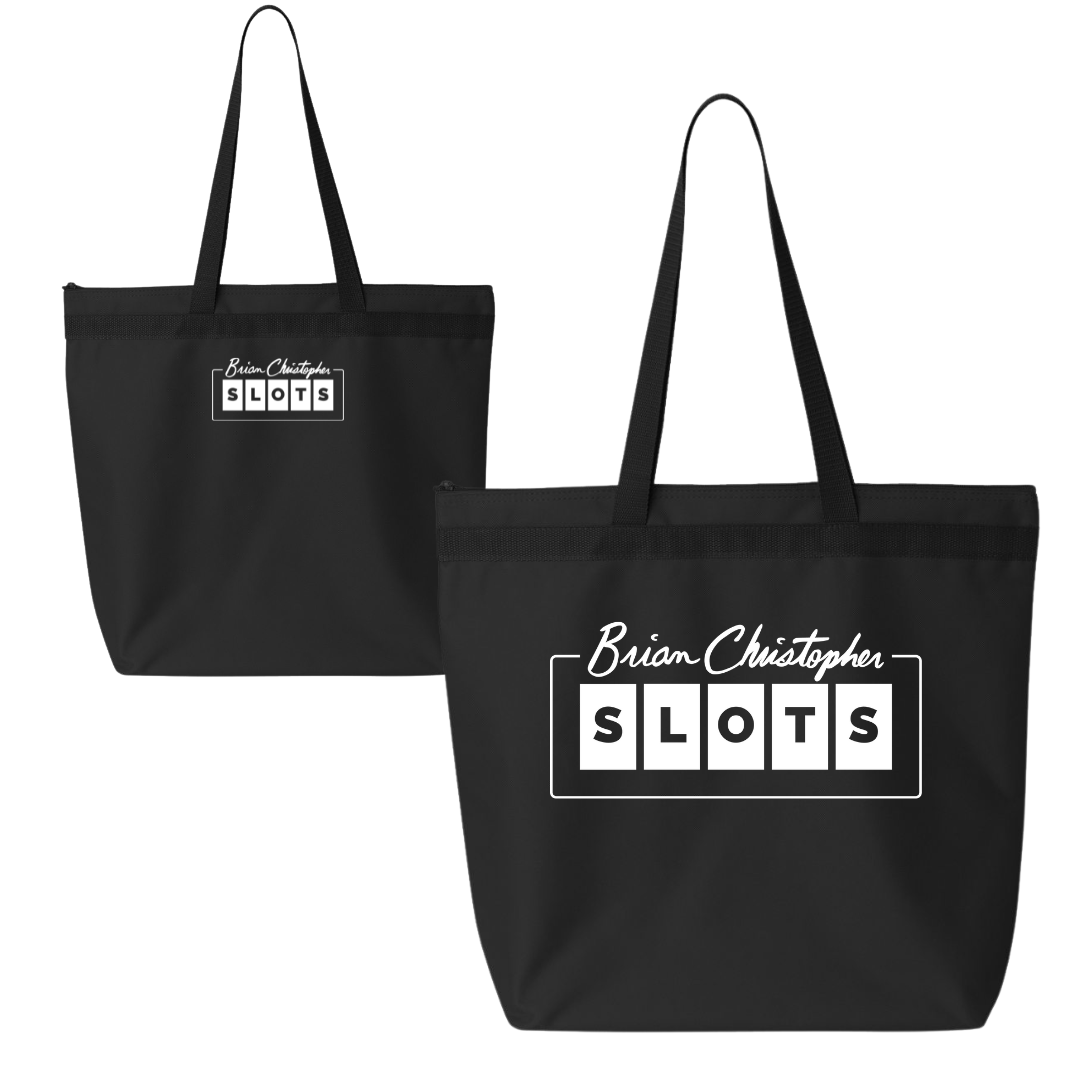 White Brian Christopher Slots logo zipper tote