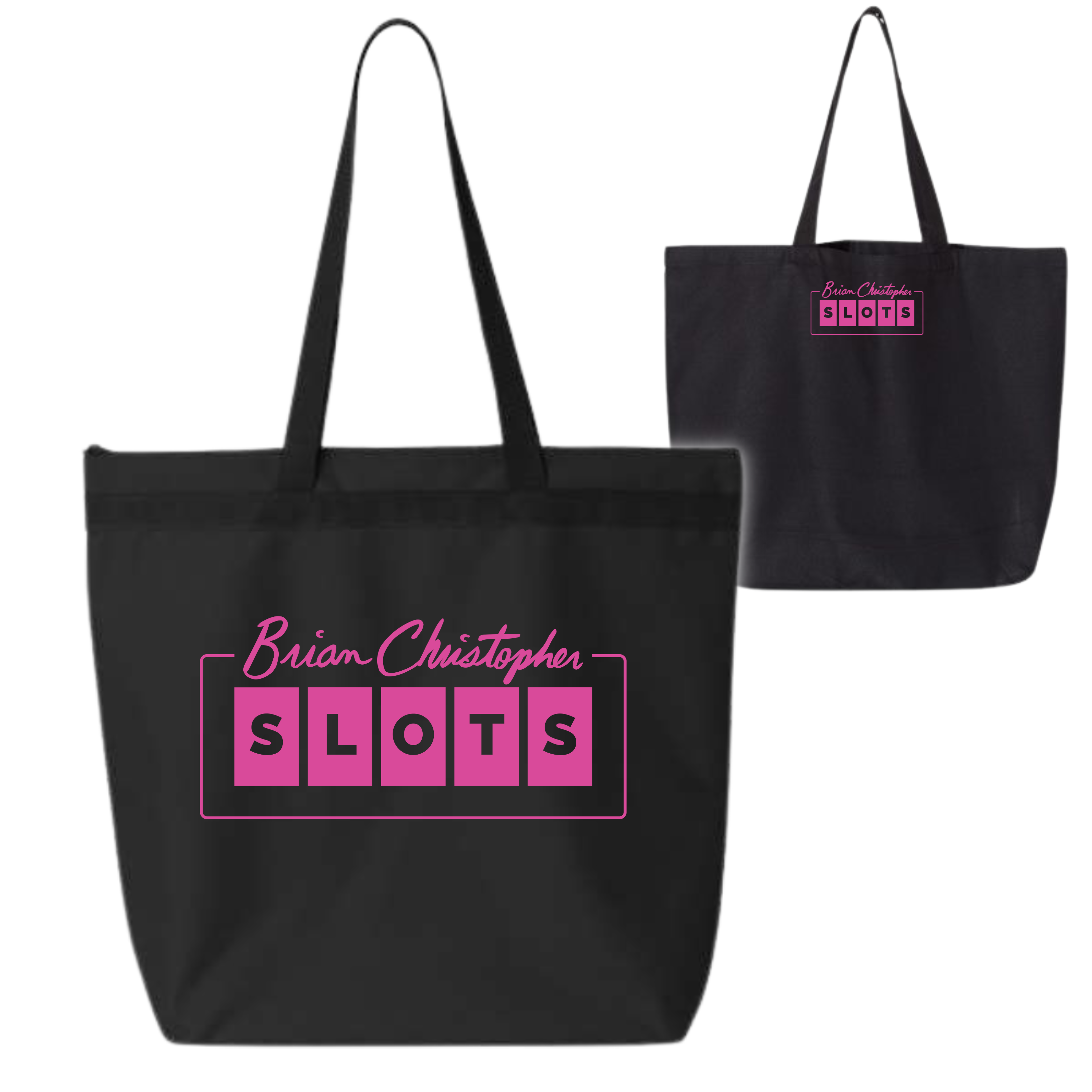 Pink Brian Christopher Slots logo zipper tote