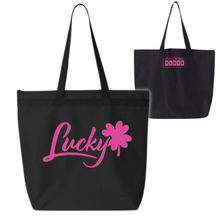 Load image into Gallery viewer, Pink Lucky zipper tote with Brian Christopher Slots logo
