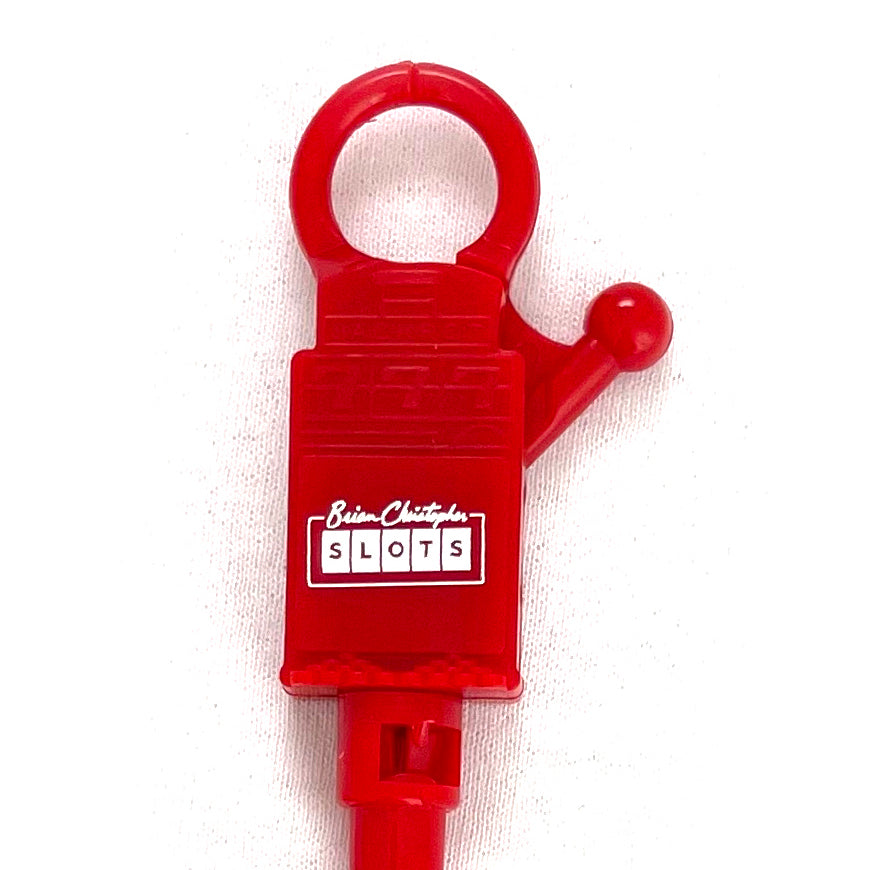 Brian Christopher Slots players card red bungee cord close-up