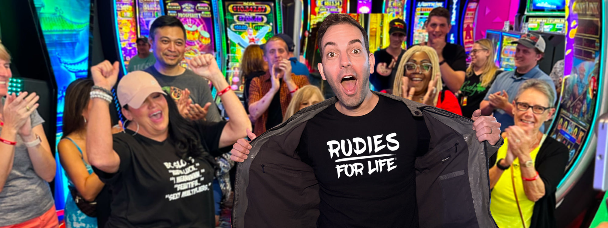 Image of Brian Christopher wearing a black crew neck t-shirt with the word lucky and 4 leaf clover in green is centered on the chest of the t-shirt.