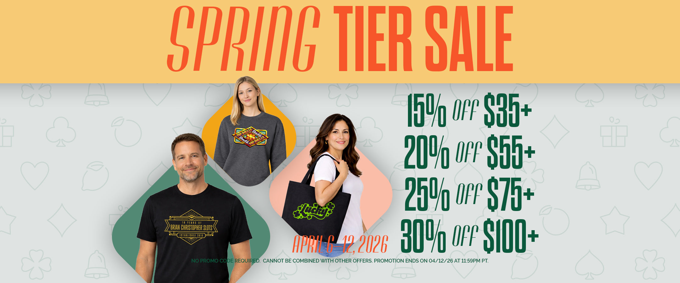 15% off $35+, 20% off $55+, 25% off $75+ or 30% off $100+. Promotion ends on 4/12/26 at 11:59PM PT.