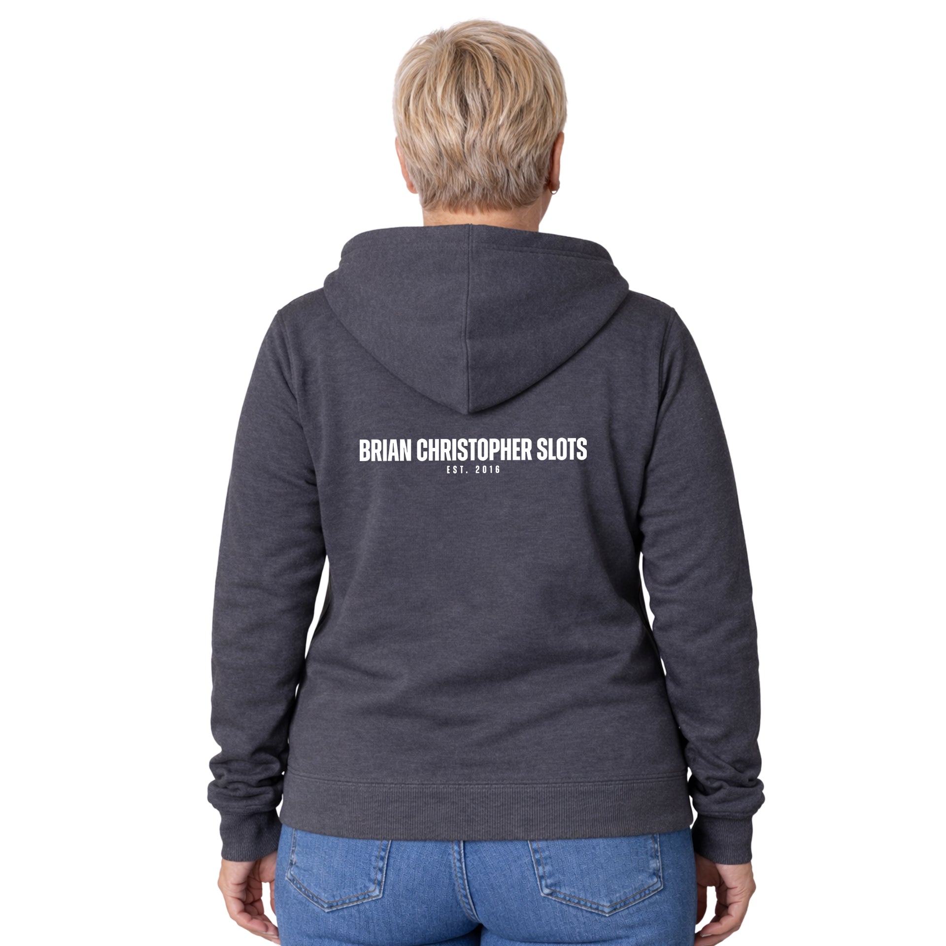 NEW! Brian Christopher Slots Est 2016 Chest & Back Logo Full Zip Hoodie