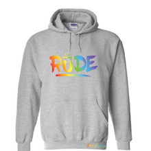 Load image into Gallery viewer, Brian Christopher Slots Rainbow Pride RUDE Pullover Hoodie Front
