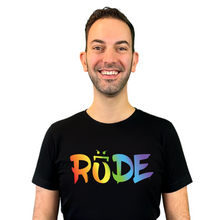 Load image into Gallery viewer, Brian Christopher Slots Rainbow Pride RUDE Crewneck T-Shirt Front
