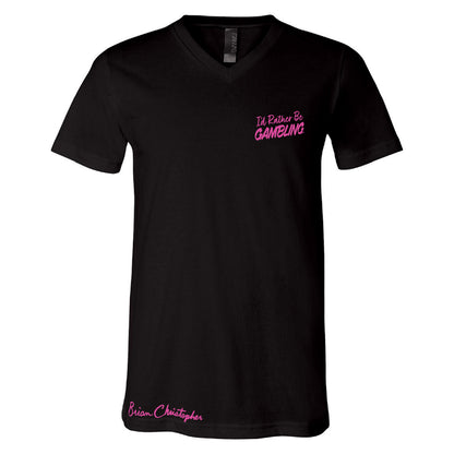 I'd Rather Be Gambling Chest & Back Logo Crew & V-Neck Tee