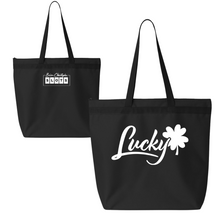 Load image into Gallery viewer, White Lucky zipper tote with Brian Christopher Slots logo
