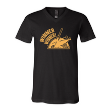 Load image into Gallery viewer, Winner Winner Chicken Dinner logo on black V-neck T-shirt front
