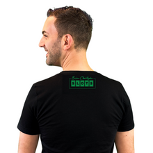 Load image into Gallery viewer, Brian Christopher Lucky green logo on black crew neck T-shirt back
