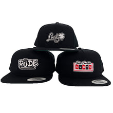 Load image into Gallery viewer, Brian Christopher snapback hat choices with black brim
