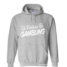 Load image into Gallery viewer, Brian Christopher I&#39;d Rather Be Gambling white logo gray pullover hoodie front
