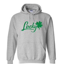 Load image into Gallery viewer, Brian Christopher Lucky green logo gray pullover hoodie front
