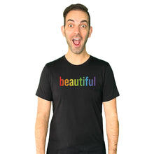 Load image into Gallery viewer, Rainbow Beautiful black crew neck T-shirt front

